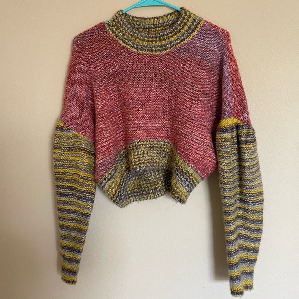 Urban Outfitters Women’s Pink, Yellow and Light Purple Striped Sweater Size M